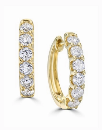 Bremer Jewelry Round Small Hoop Diamond Earrings in 14K Yellow Gold (1.00ctw) Fashionable Feature
