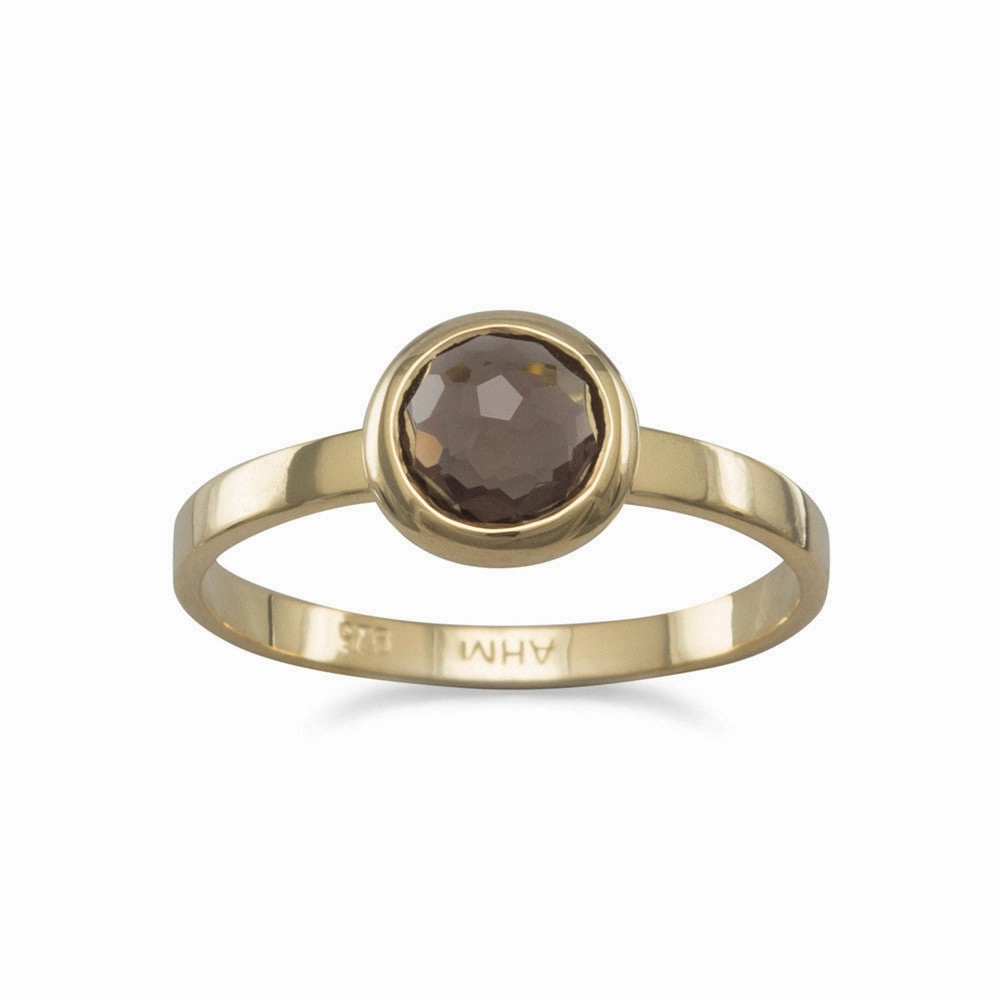Everyday Use Refined Expression Smoky Quartz Stackable Ring Freeform Cut Gold Vermeil, Sizes 5-9