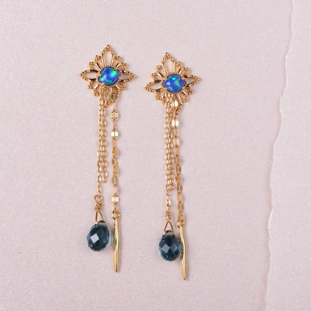 Fashion Collection Lab Opal & London Blue Topaz Rose Gold Earrings