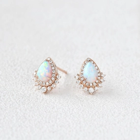 Sculpted Finish Delicate Glow Lab Opal Vintage Halo Earrings