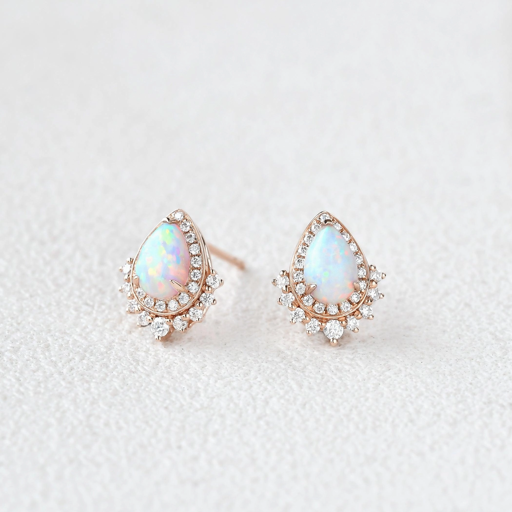 Sculpted Finish Delicate Glow Lab Opal Vintage Halo Earrings