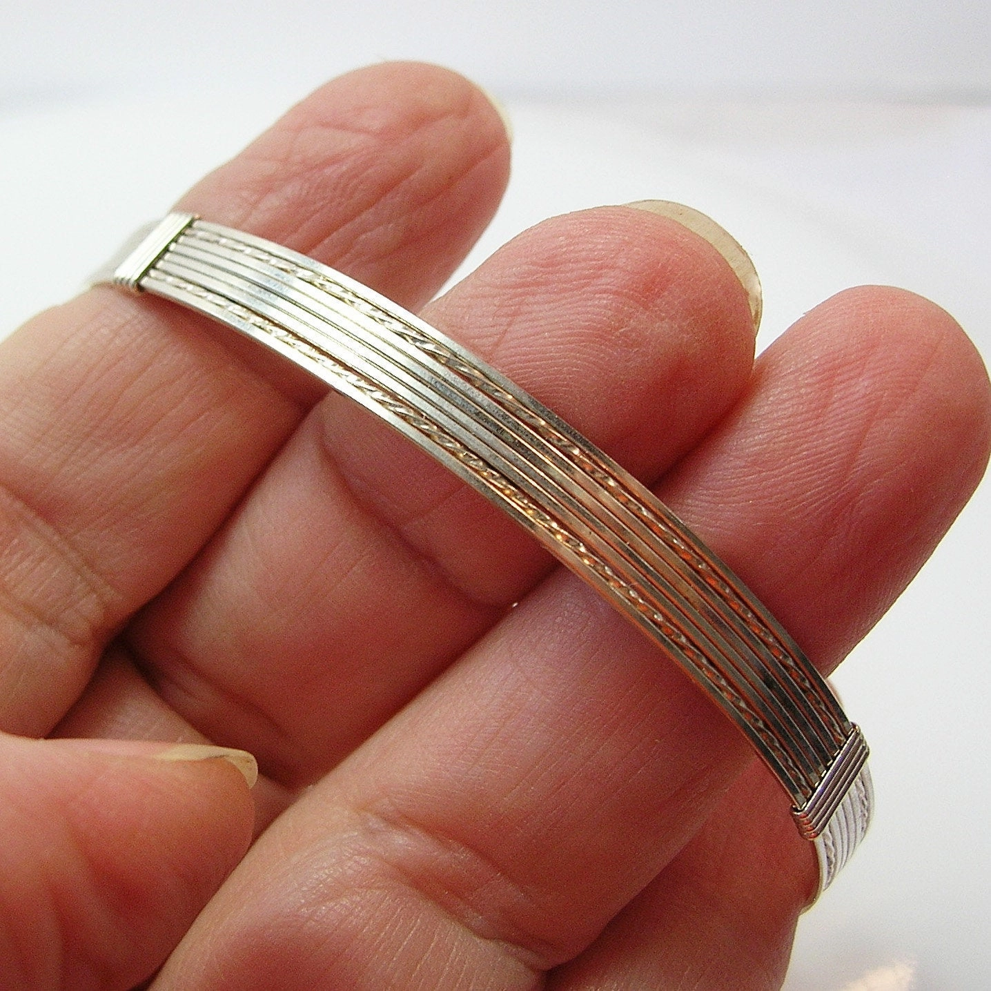 Modern Spin Cultural Pride Classy Sterling Silver Wire Wrapped Stackable Bracelet  STSSSSTS