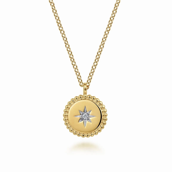 Pure Accent 14K Yellow Gold Bujukan Medallion Necklace with Starburst Diamond Center