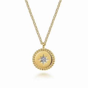 Pure Accent 14K Yellow Gold Bujukan Medallion Necklace with Starburst Diamond Center