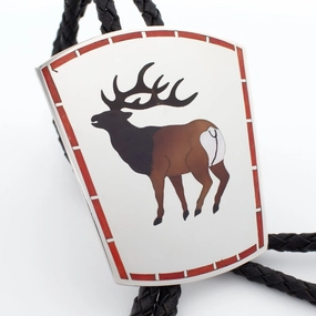 Statement Glow Dennis Edaakie Zuni Handmade Sterling Silver Elk Inlay Bolo Tie