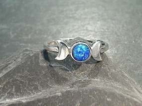 Size 8.5 Lab Created Opal, Sterling Silver Moons Ring Fashion Goods