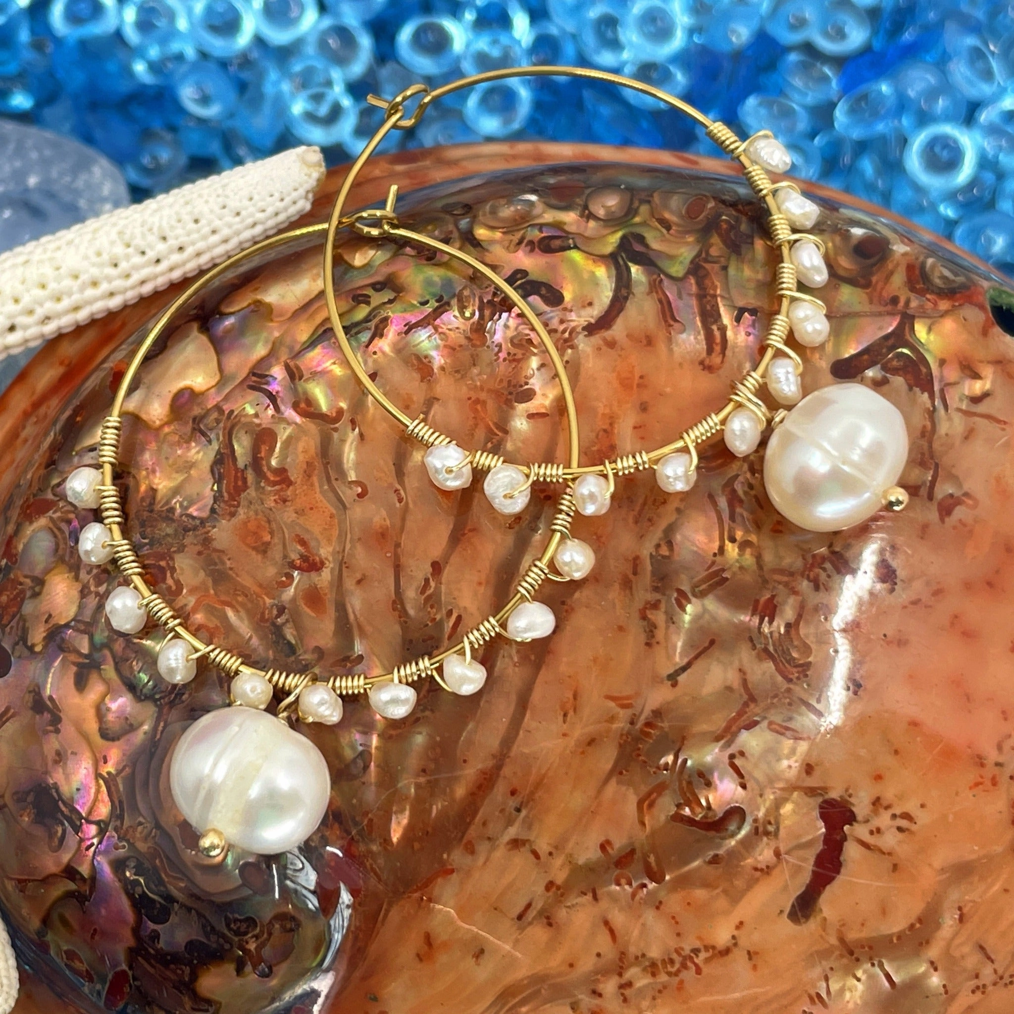 Dew Drop Freshwater Pearl Hoop Earrings Seasonal Adornment