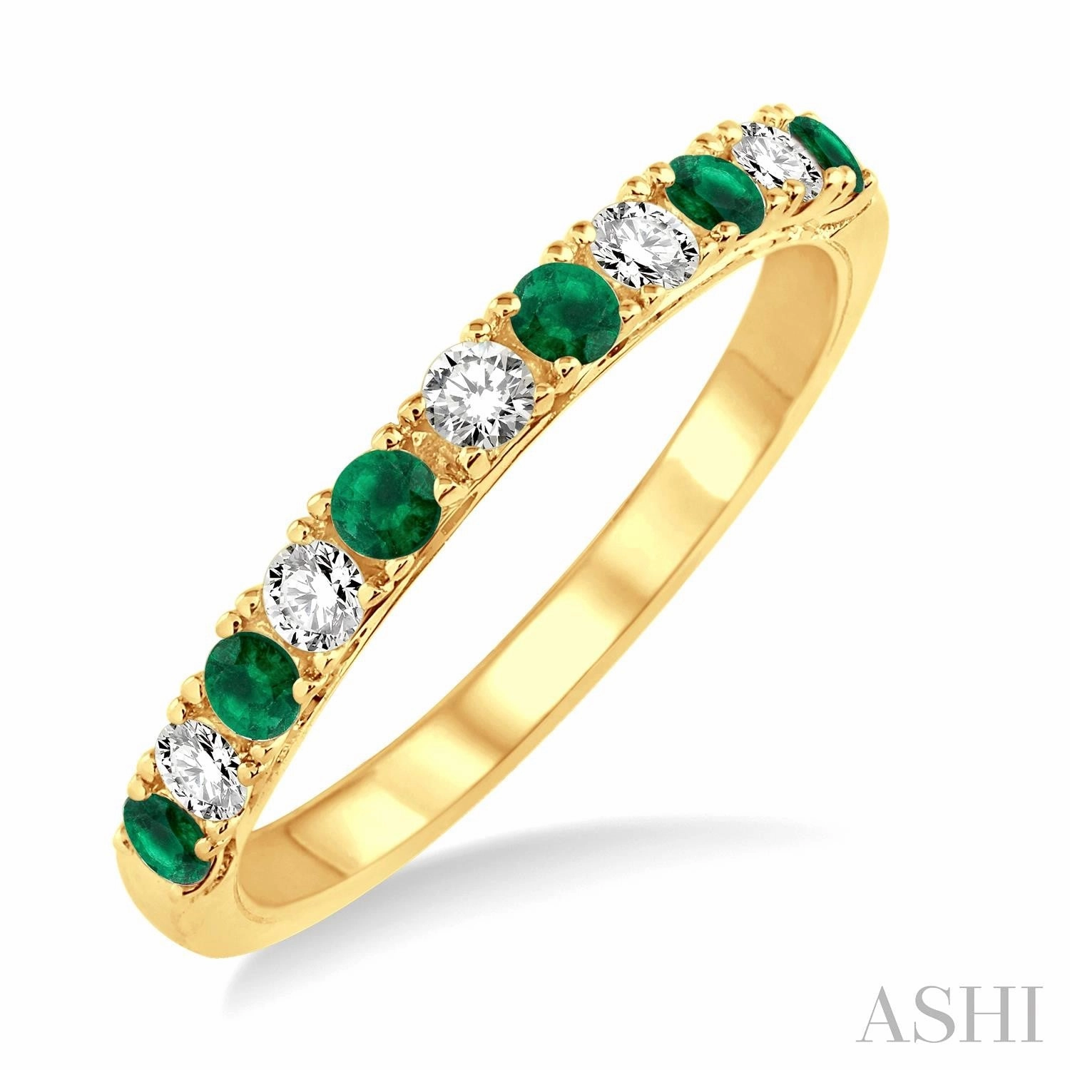 Glossy Item Diamond & Emerald Stackable Band