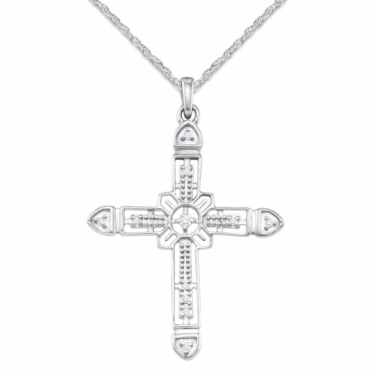 Inspired Touch Sophisticated Gifts Diamond Cross Filigree Necklace with Rope Chain 1/12 CTW