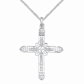 Inspired Touch Sophisticated Gifts Diamond Cross Filigree Necklace with Rope Chain 1/12 CTW