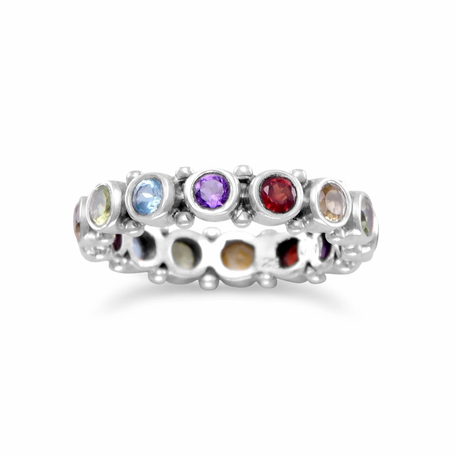 Sturdy Design Eternity Band Ring with Amethyst, Blue Topaz, Citrine, Garnet, Peridot, Silver