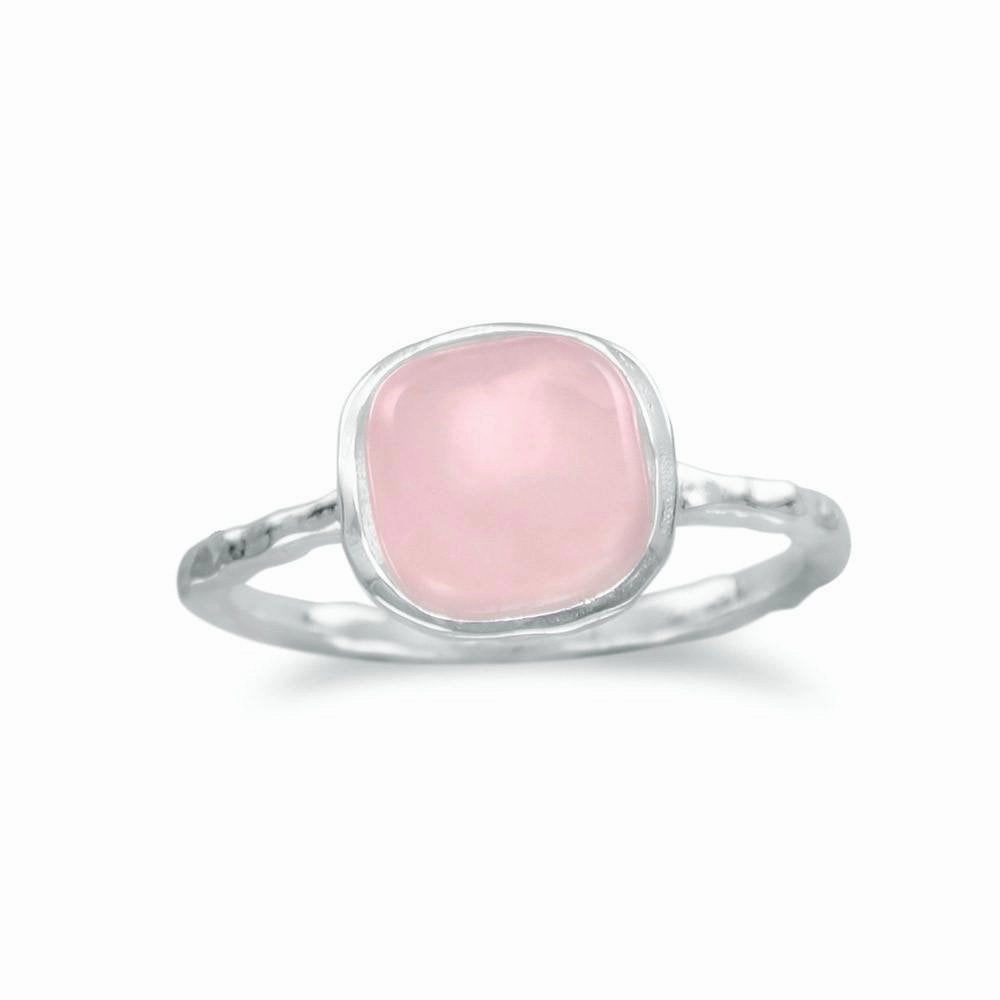 Wonderful Article Stackable Ring Dyed Rose Quartz Sterling Silver Square Shape Hammered Texture