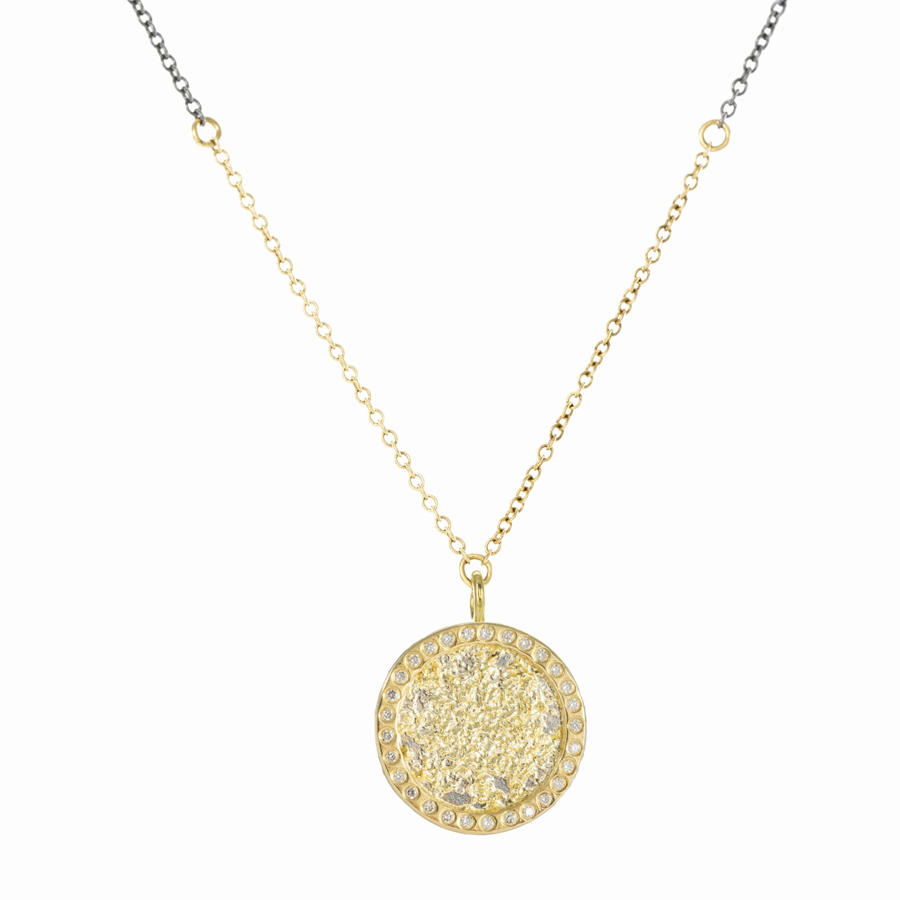 Petite Sol Burst Necklace on Two-Tone Chain - 22k/18k/14k Gold, Oxidized Silver   VS White Diamonds Daily Touch