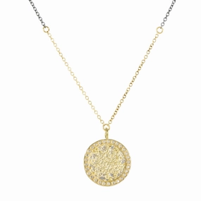 Petite Sol Burst Necklace on Two-Tone Chain - 22k/18k/14k Gold, Oxidized Silver   VS White Diamonds Daily Touch