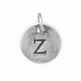 Antiqued Finish Sterling Silver Letter Z Disk Charm Custom Finish