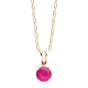 Bremer Jewelry 14K Yellow Gold Round Shape Ruby Solitaire Pendant with a 14K Yellow Gold Link Necklace (0.50ctw) Triple Strand Accessory