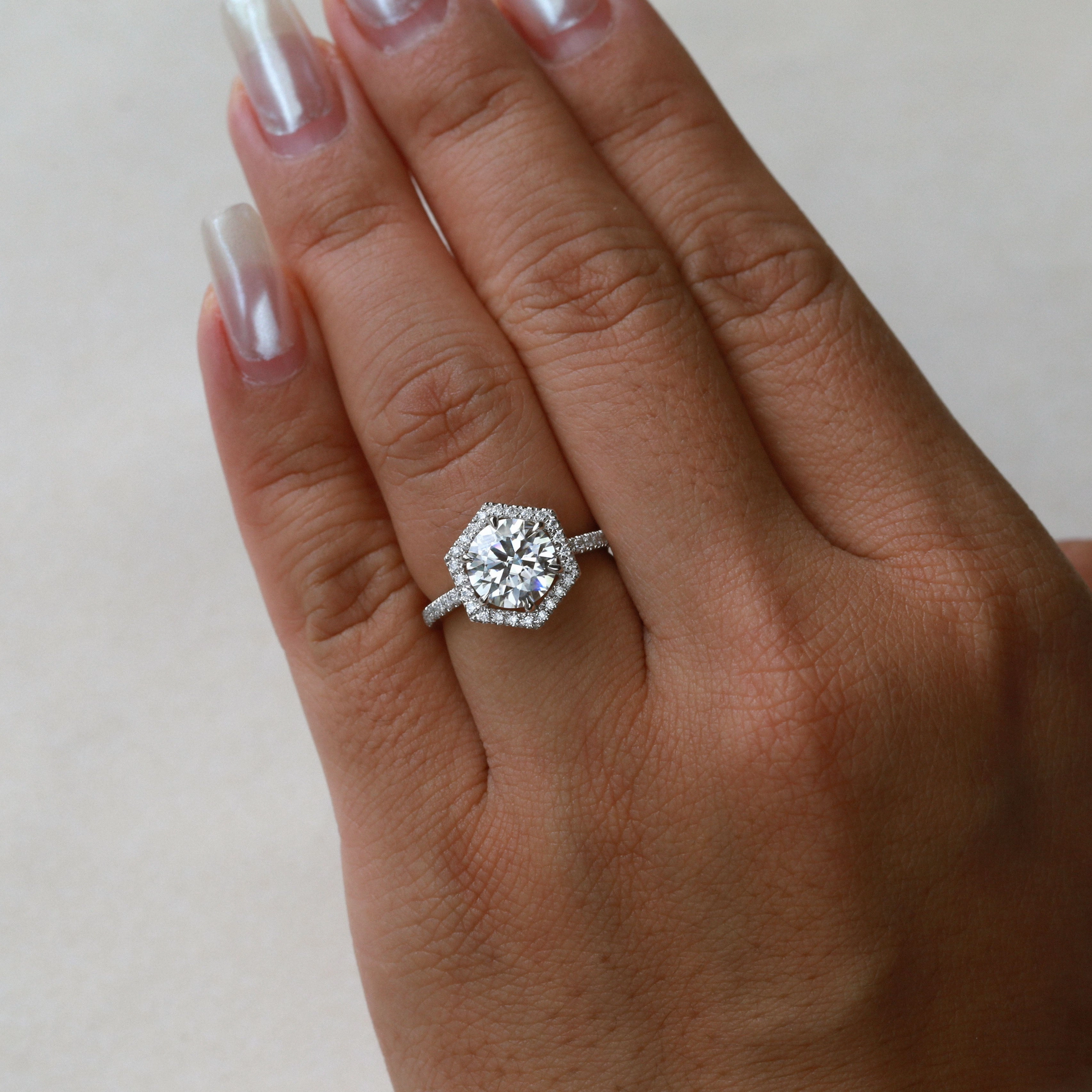 Opulent Sparkle Radiant Statement Hexagon Moonstone & Moissantie Halo Ring