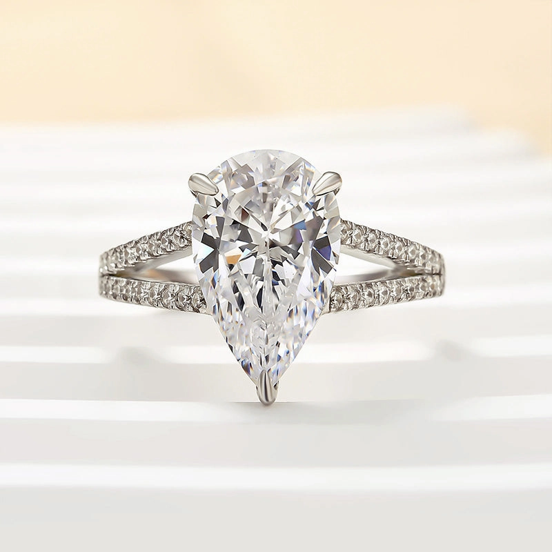 Premium Jewelry Louily Unique Split Shank Pear Cut Engagement Ring In Sterling Silver
