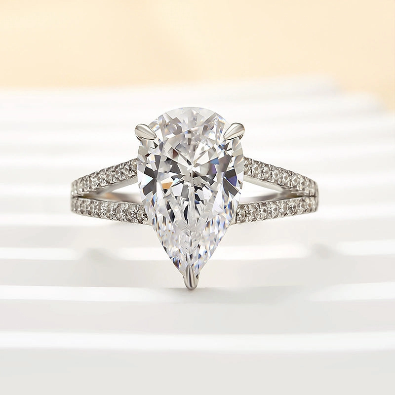 Golden Tone Louily Unique Split Shank Pear Cut Engagement Ring In Sterling Silver