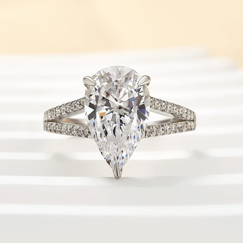 Fashion Sparkle Louily Unique Split Shank Pear Cut Engagement Ring In Sterling Silver