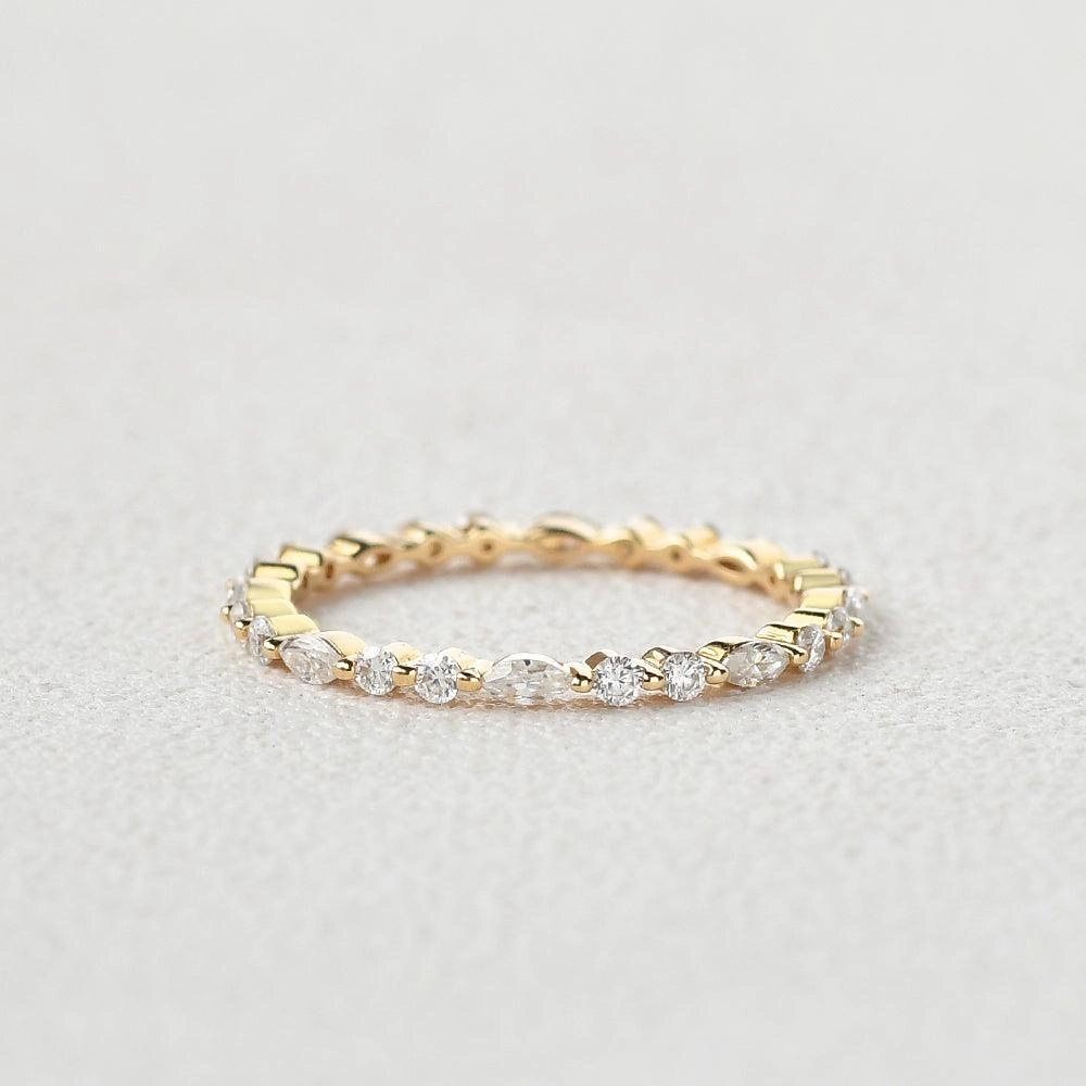 Moissanite Yellow Gold Full Eternity Ring Handcrafted Detail Polished Edge