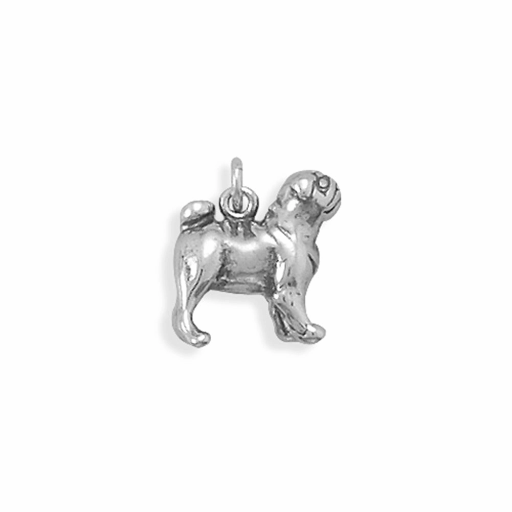 Natural Shine Dog Breed Pug Charm Antiqued Sterling Silver