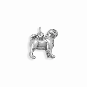 Natural Shine Dog Breed Pug Charm Antiqued Sterling Silver