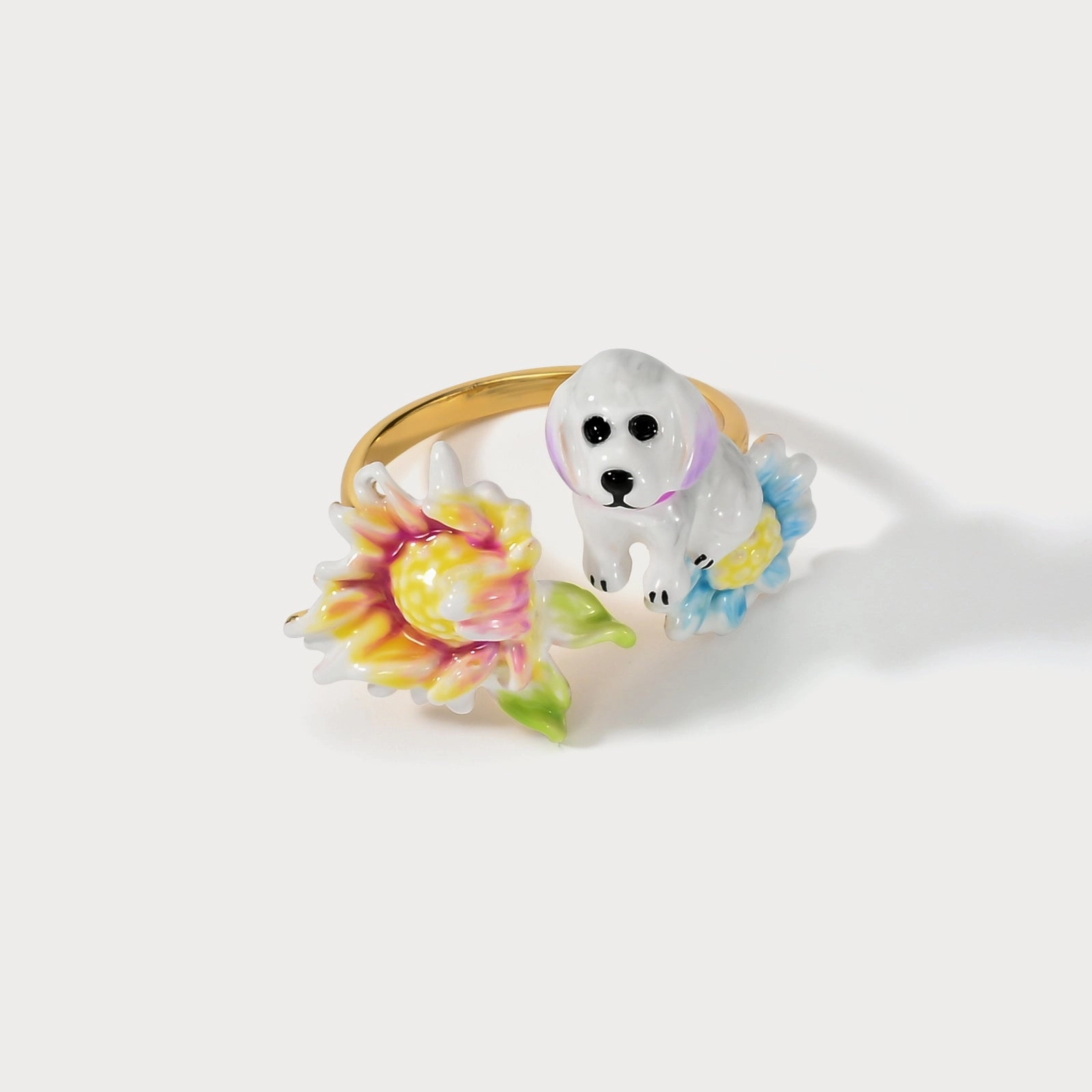 Dog Double Flower Ring Polished Edge Affordable Trinket
