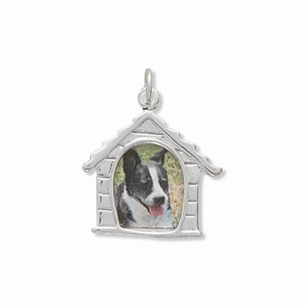 Dainty Finish Dog House Picture Frame Charm Sterling Silver