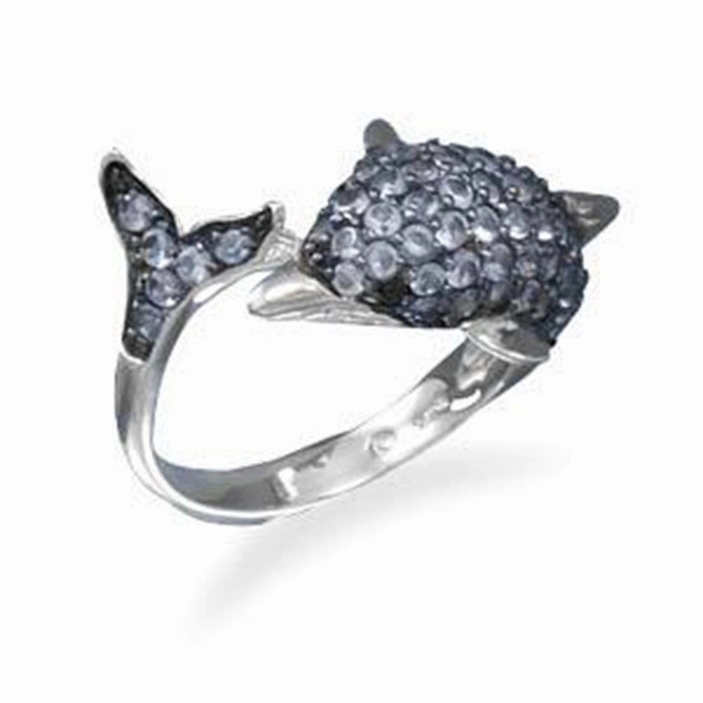 Dolphin Ring Cubic Zirconia Rhodium-plated Sterling Silver, 9 Victorian Era Everyday Design
