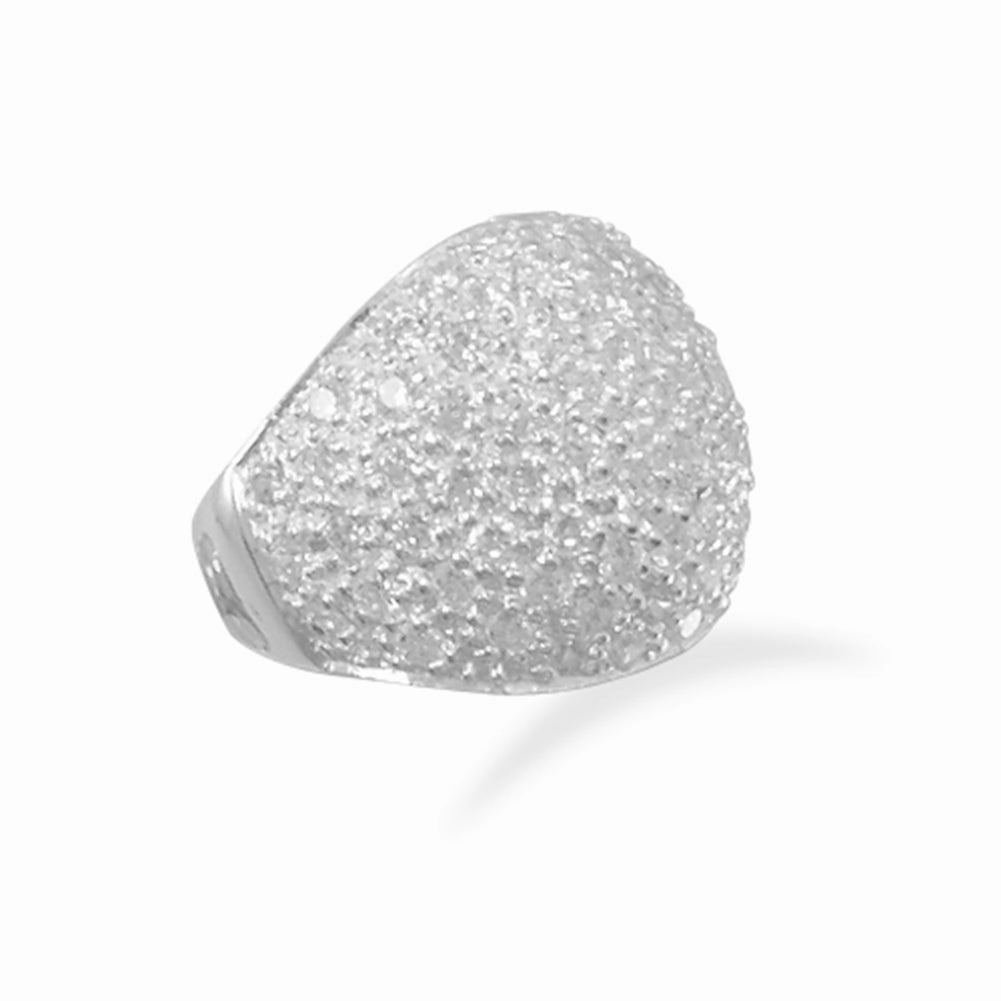 Simple Art Perfect Match Domed Pave Cubic Zirconia Ring Sterling Silver