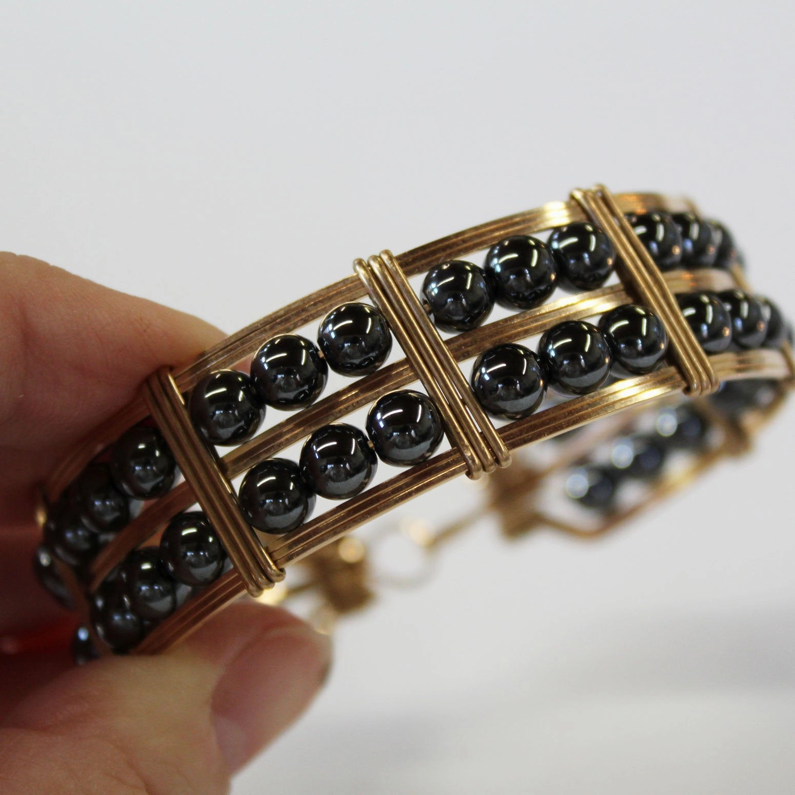 Delightful Fusions Transformable Look Double Row Hematite Beads Gold Filled Wire Wrapped Bracelet