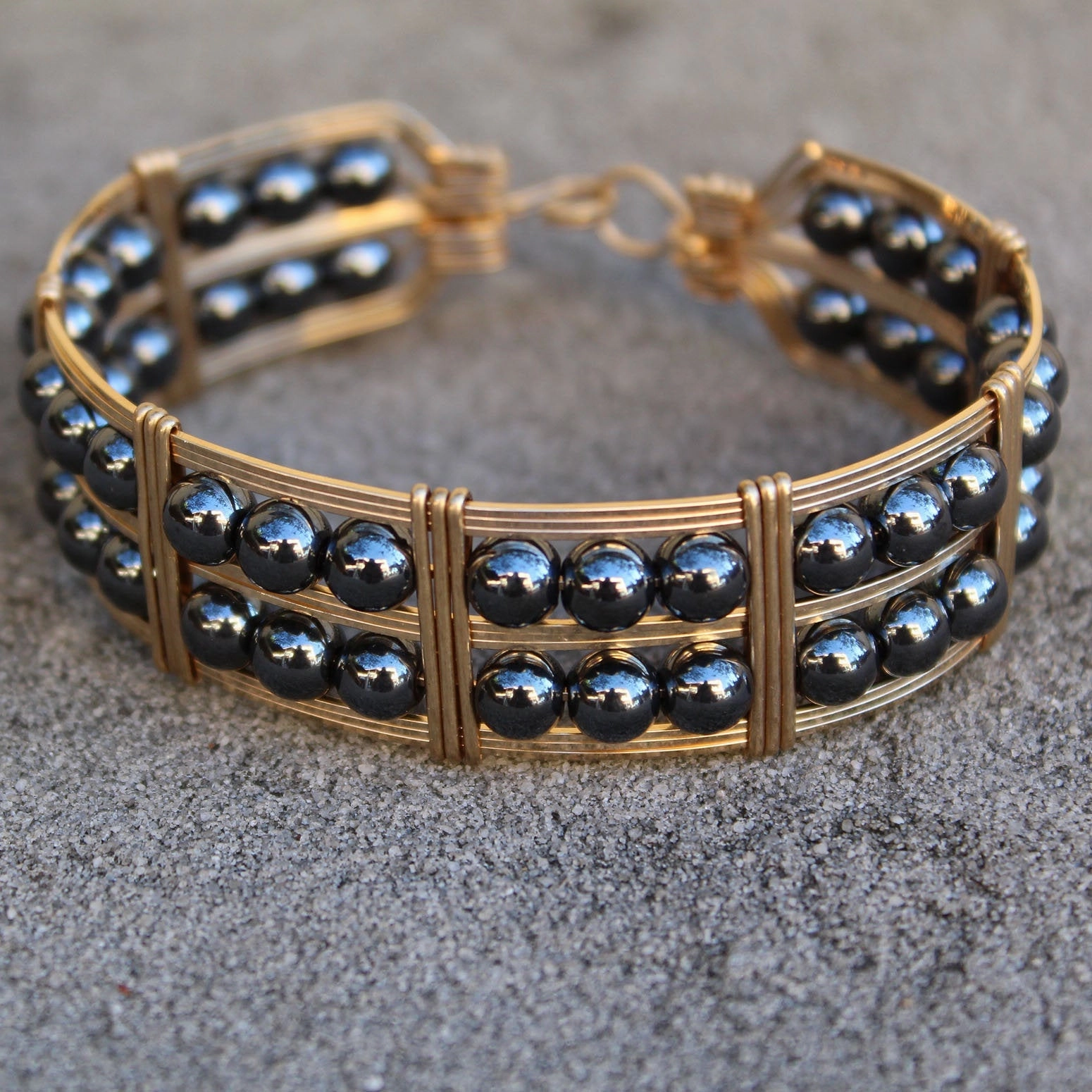 Double Row Hematite Beads Gold Filled Wire Wrapped Bracelet Total Combinations