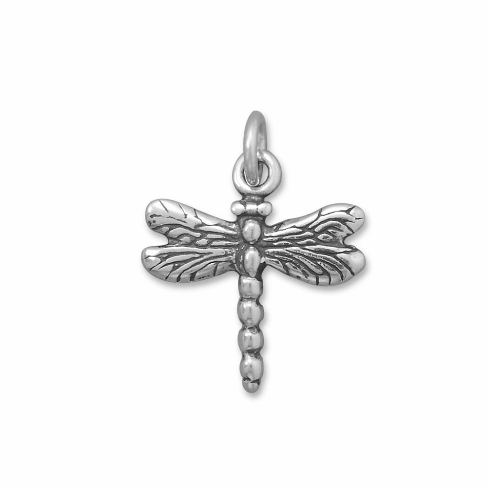 Seasonal Gift Dragonfly Charm Antiqued Sterling Silver