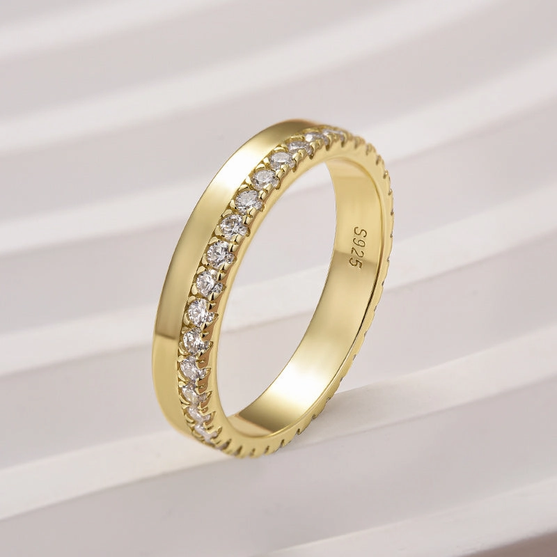 Louily Moissanite Round Cut Yellow Gold Wedding Band for Women Lux Appeal Shine Effect