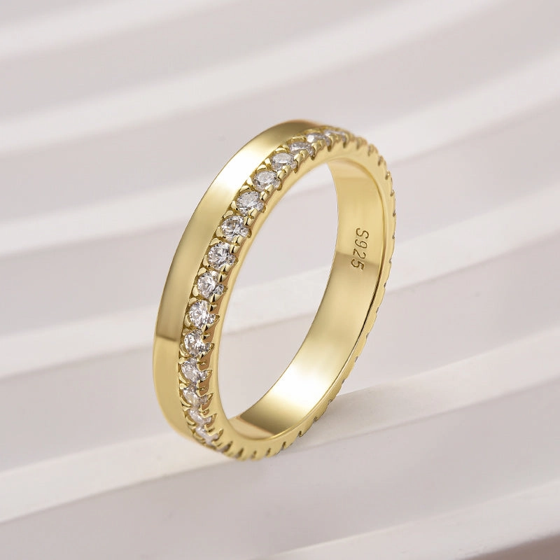 Louily Moissanite Round Cut Yellow Gold Wedding Band for Women Shiny Gem