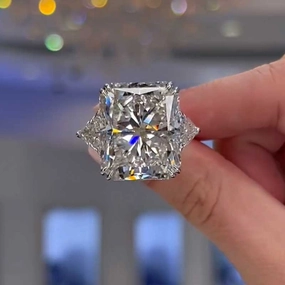 Handmade Shine Louily Honorable Radiant & Triangle Cut Three Stone Engagement Ring