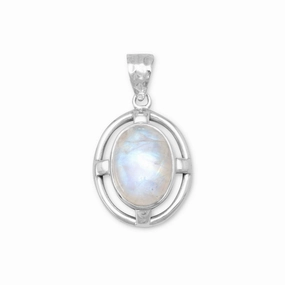 Rainbow Moonstone Oval Pendant Sterling Silver, Pendant Only Styled Finish
