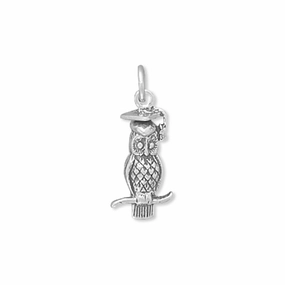 Wise Owl Graduation Sterling Silver Charm - Made in the USA Trend Focus Trendy Glow