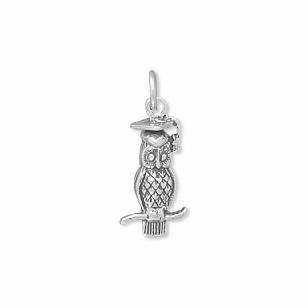 Wise Owl Graduation Sterling Silver Charm - Made in the USA Trend Focus Trendy Glow
