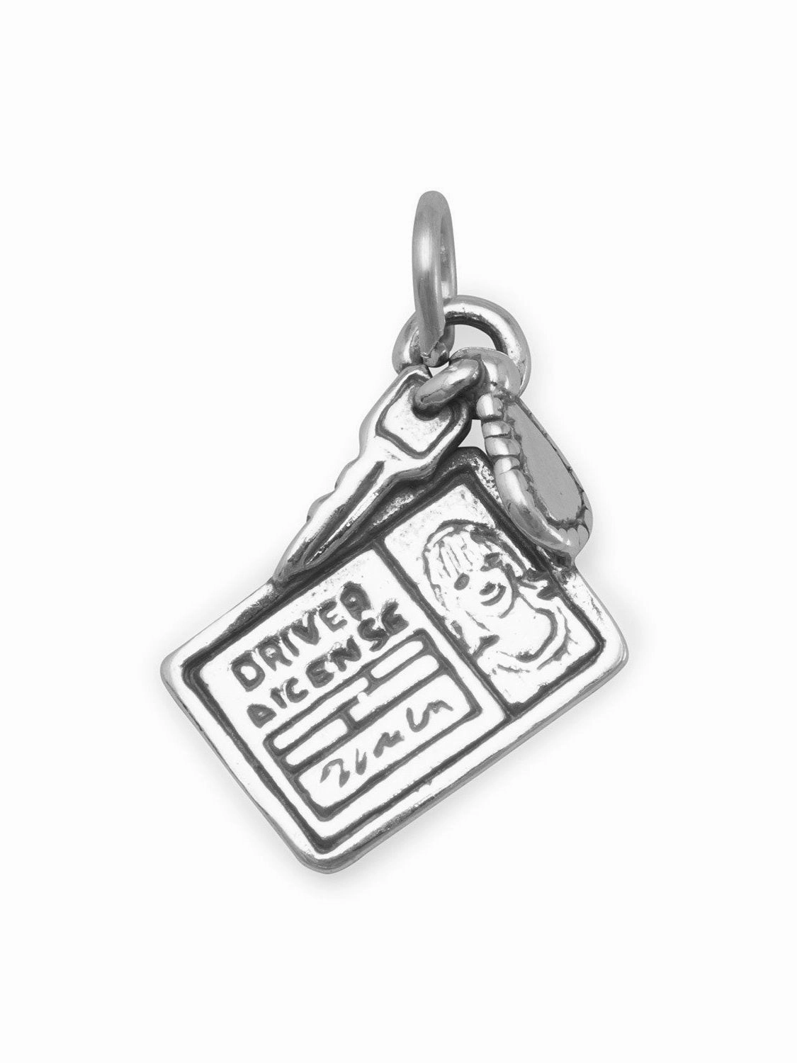 Driver License and Key Charm Sterling Silver - Made in the USA Luxurious Gem Tailored Mood