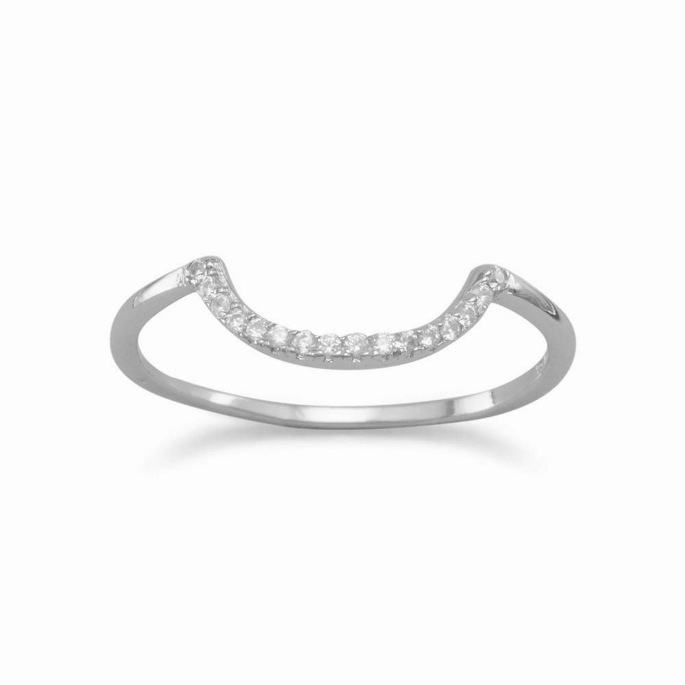 Romantic Piece Refined Finish Stacking Band Ring Arch U Cubic Zirconia Rhodium-plated Sterling Silver