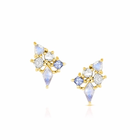 Rectangular Item Dusk Cluster Earrings - 18ky Gold, Iced Blue Spinels, Moonstones   Blue Sapphire
