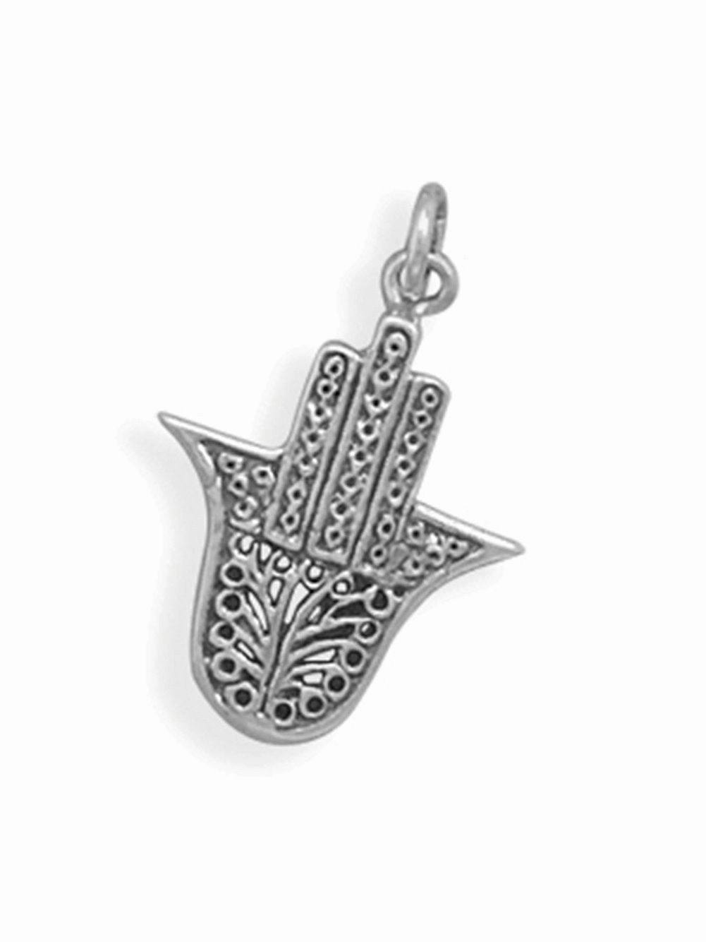 Hamsa Hand Charm Pendant Sterling Silver, Pendant Only Polished Mood Evening Detail
