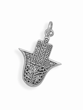 Hamsa Hand Charm Pendant Sterling Silver, Pendant Only Polished Mood Evening Detail