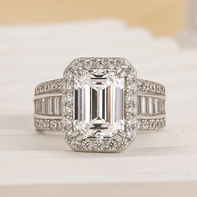 Polished Shape Louily Luxurious Emerald Cut Wide Engagement Ring In Sterling Silver