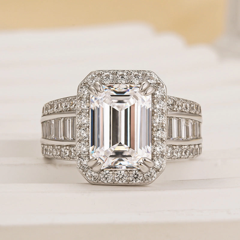 Impeccable Touch Urban Edge Louily Luxurious Emerald Cut Wide Engagement Ring In Sterling Silver