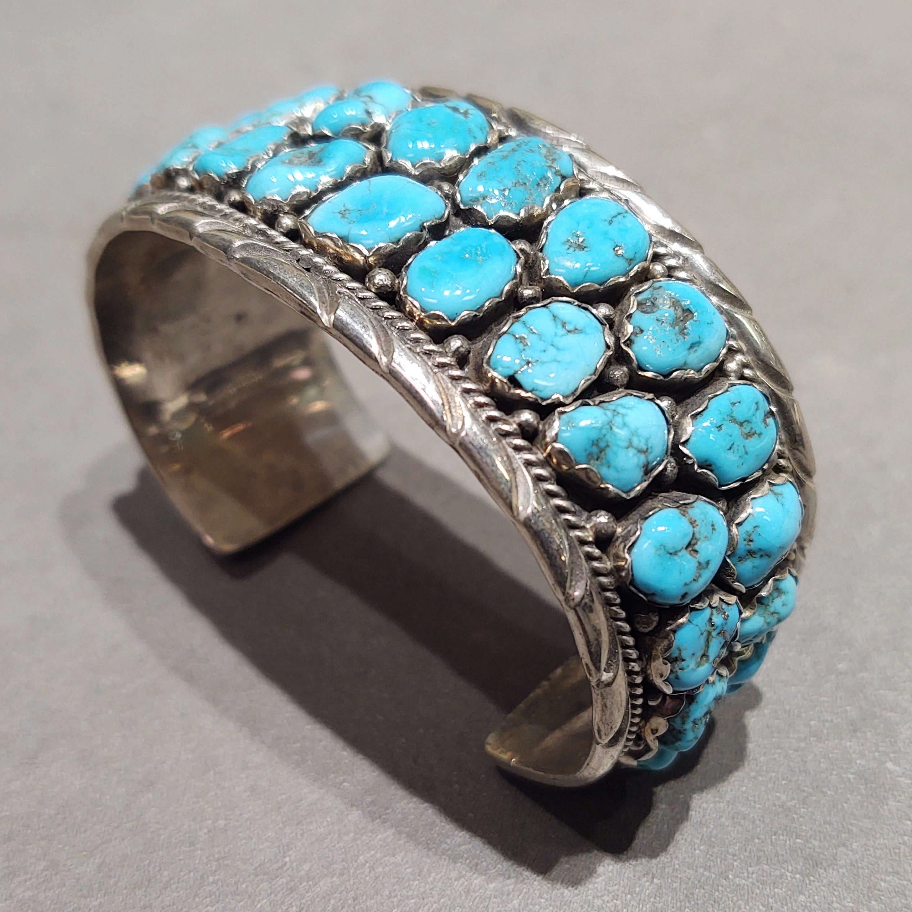 E. Spencer Navajo Turquoise Sterling Silver Bracelet - Handmade Native American Special Accent Shiny Jewelry Pieces