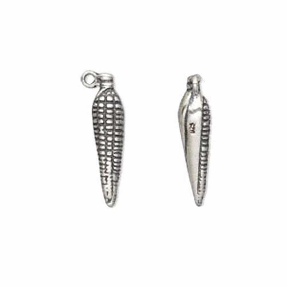 Ear of Corn Charm Sterling Silver Antiqued Finish Alluring Style
