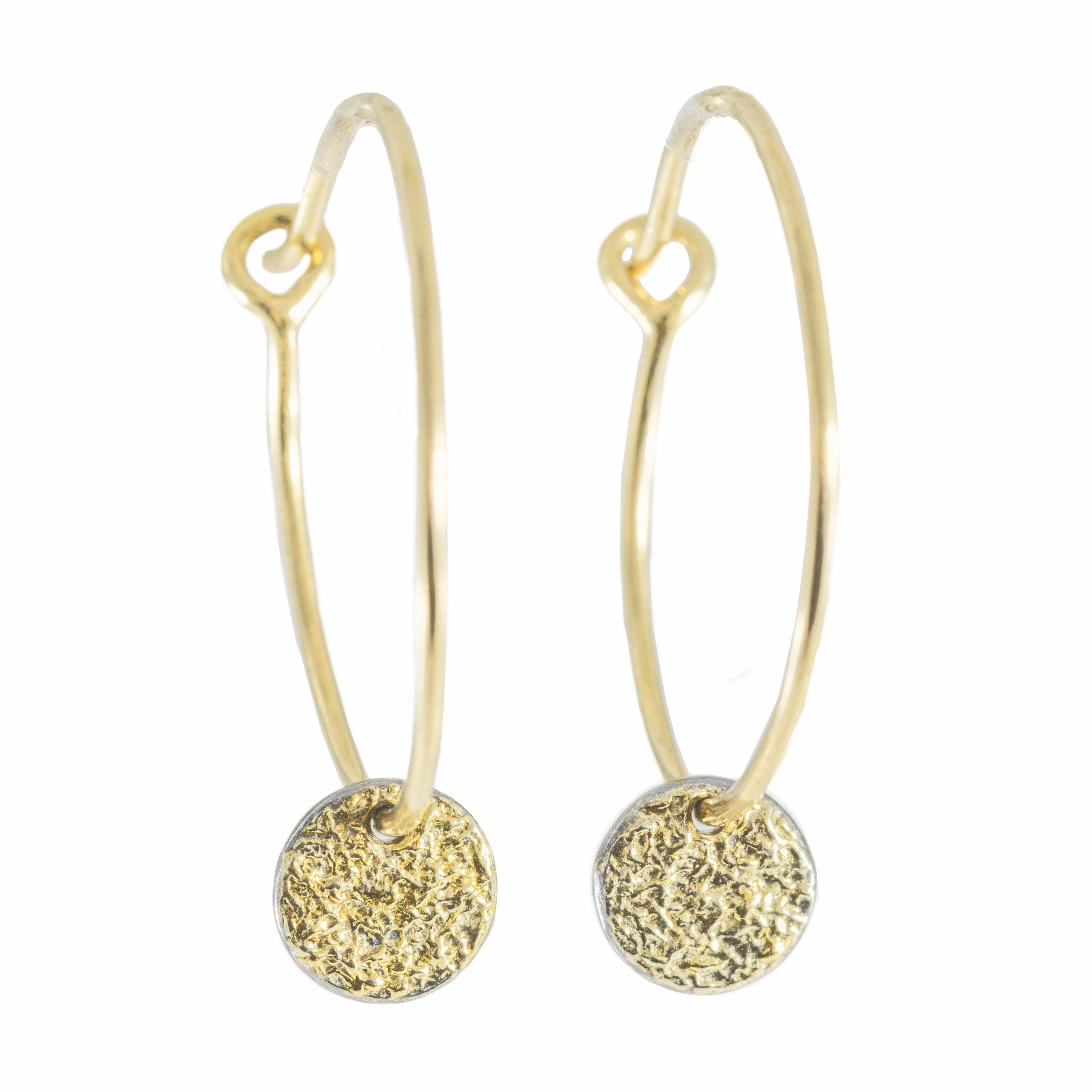 Easy Breezy Hoops with Dusted Discs, Small - 22k/18k Gold, Oxidized Silver Substantial Trinket Classic Choice